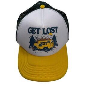Neff Get Lost Trucker Hat Yellow White Green Mesh Snapback Van Graphic Cap